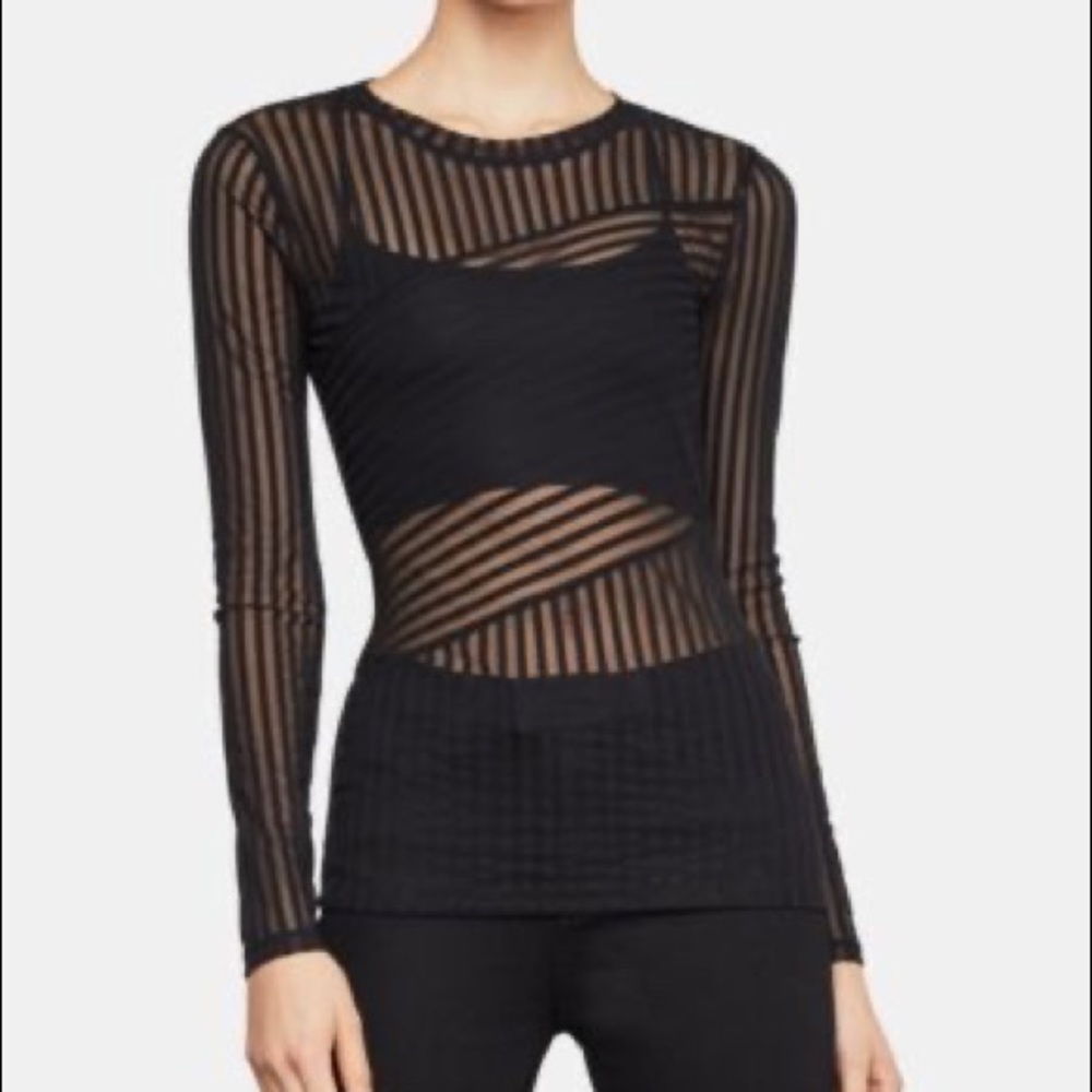SOLD BCBG Sheer Black Striped Top - Picture 1 of 6
